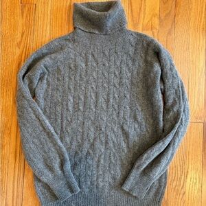 Gray Cable Knit Turtleneck Sweater